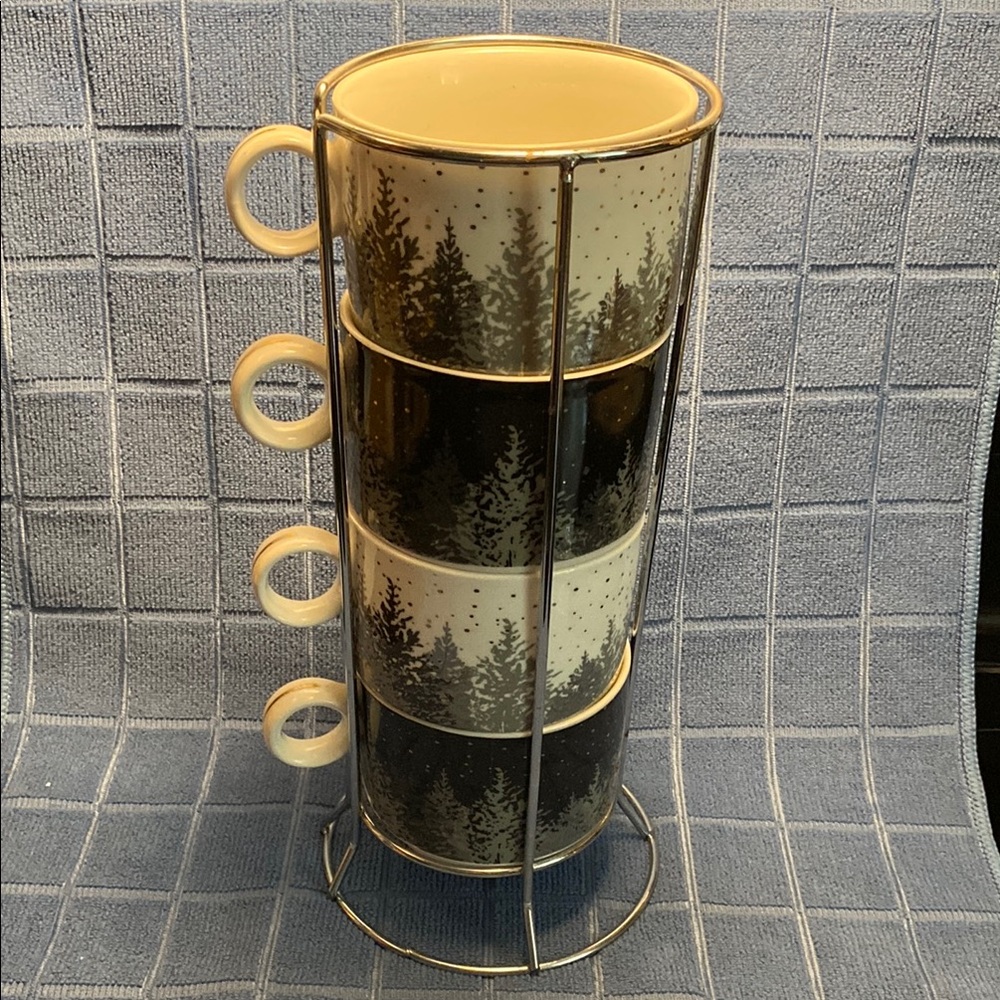 Stackable Tree Design Mugs with Stand by Grace Teaware. 9 oz